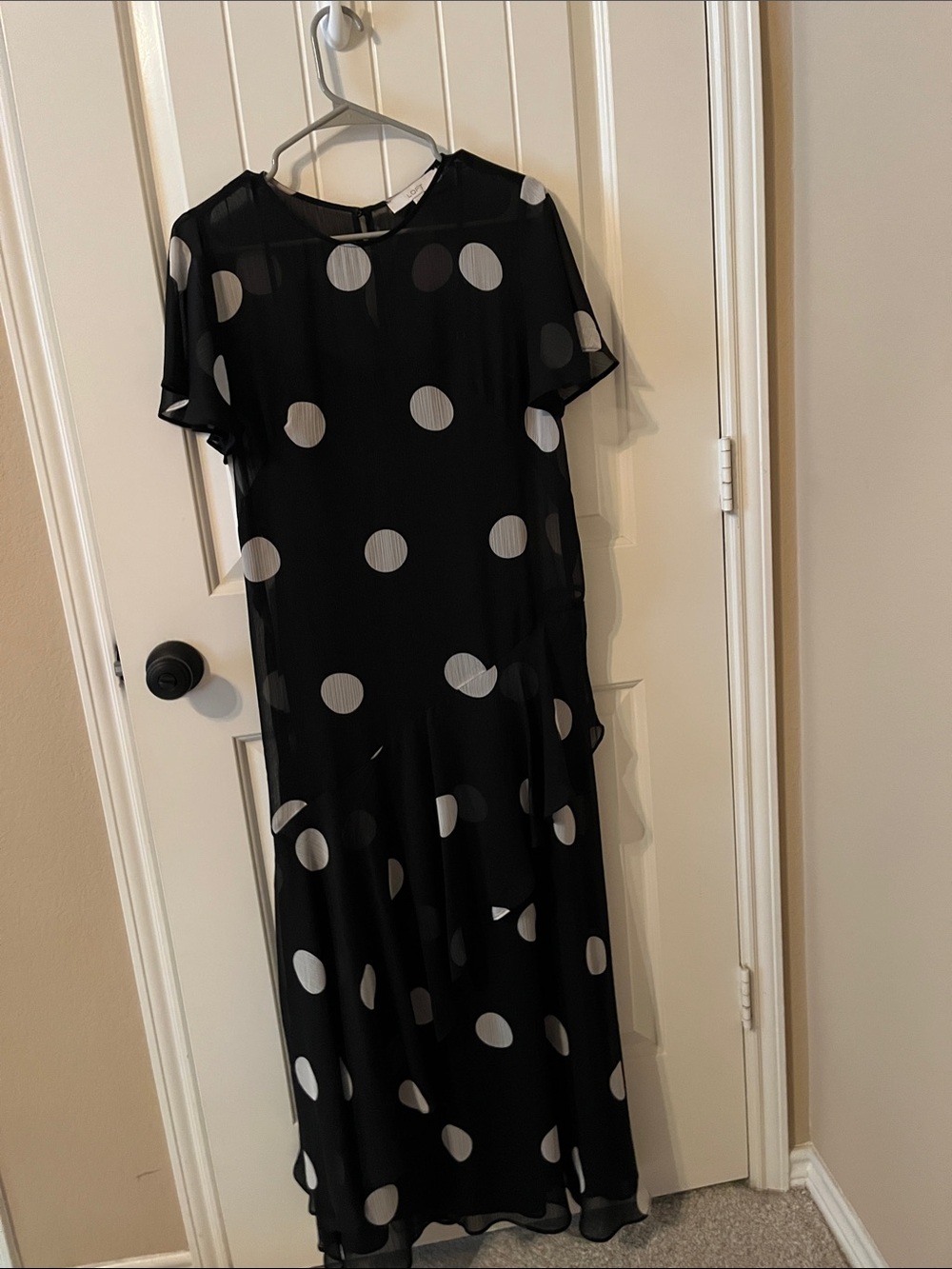 LOFT Black Maxi Dress with White Polka Dots
